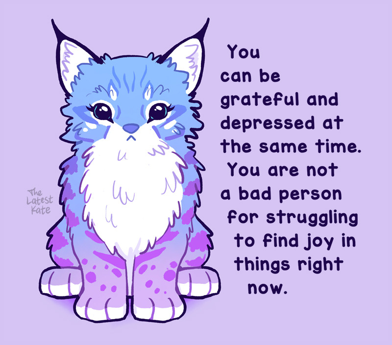 :&lt; alternate_color animal animal_ear_fluff animal_focus artist_name english_text looking_at_viewer lynx no_humans original purple_background signature simple_background straight-on thelatestkate