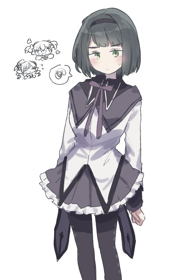 3girls :d ^_^ akemi_homura akemi_homura_(cosplay) akemi_homura_(magical_girl) black_hair black_hairband black_pantyhose black_shirt blunt_bangs blunt_ends blush bob_cut breasts cerise_bouquet chibi chibi_inset closed_eyes closed_mouth collared_shirt commentary cosplay crossed_bangs drill_hair feet_out_of_frame flower_symbol flying_sweatdrops frilled_skirt frills green_eyes grey_skirt hairband hinoshita_kaho kaname_madoka kaname_madoka_(cosplay) kaname_madoka_(magical_girl) link!_like!_love_live! long_hair looking_at_viewer love_live! magical_girl mahou_shoujo_madoka_magica medium_breasts miniskirt momose_ginko multiple_girls open_mouth otomune_kozue pantyhose pleated_skirt shirt short_hair short_twintails sidelocks simple_background skirt smile solo_focus spoken_squiggle squiggle standing sweatdrop tomoe_mami tomoe_mami_(cosplay) tomoe_mami_(magical_girl) twin_drills twintails uo_(wotakana_p) virtual_youtuber white_background white_shirt