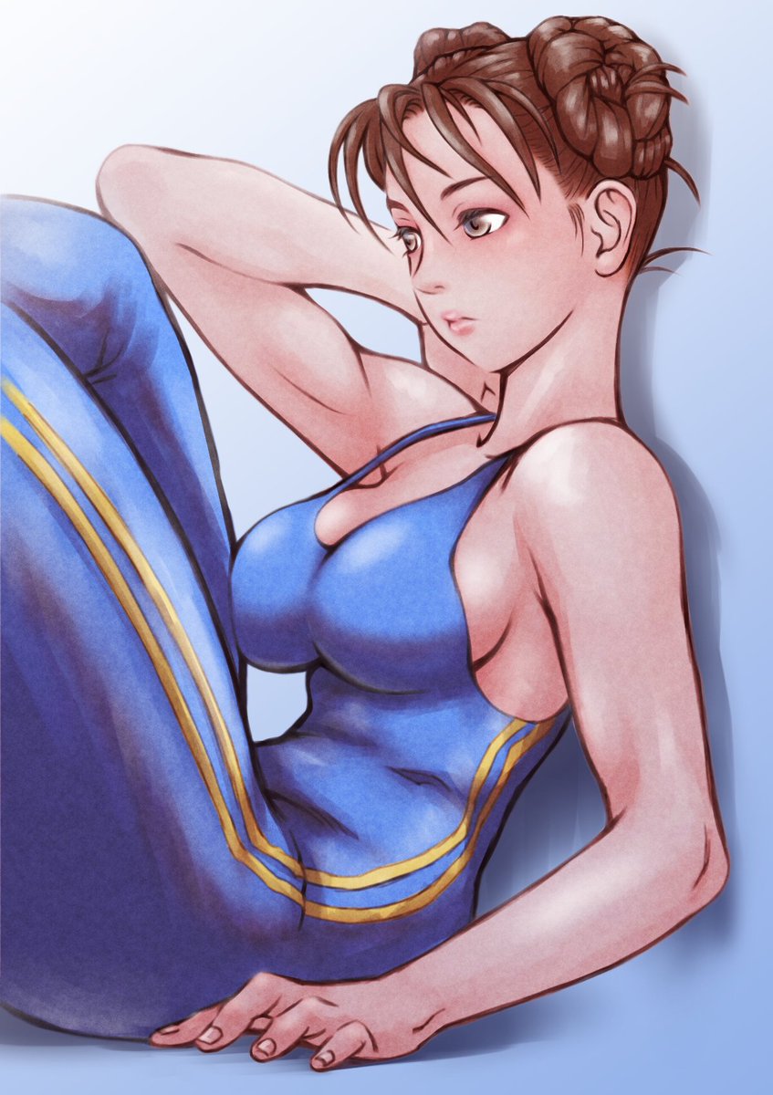 1girl bodysuit breasts brown_eyes brown_hair capcom chun-li delarocha82 highres large_breasts sitting street_fighter