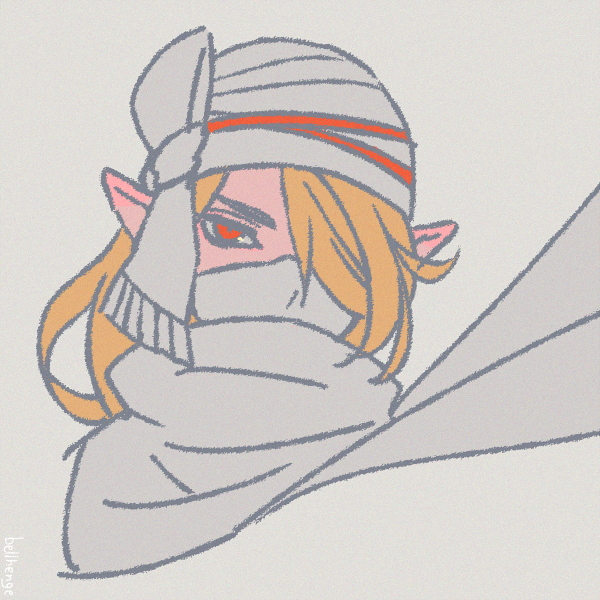 1girl androgynous bandages bellhenge blonde_hair hyrule_warriors long_hair looking_at_viewer nintendo open_mouth pointy_ears red_eyes reverse_trap sheik simple_background solo the_legend_of_zelda the_legend_of_zelda:_ocarina_of_time upper_body white_background
