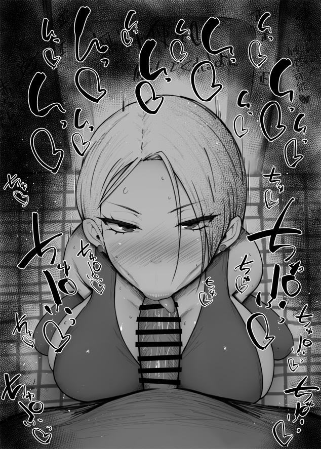 1girl breast_press breasts breasts curvy earrings erection fellatio female_focus fellatio heart jewelry king_(snk) kneeling kurotama large_breasts licking licking_penis looking_at_viewer oral pale_skin penis pov saliva short_hair slurping the_king_of_fighters thighs tongue tongue_out wet