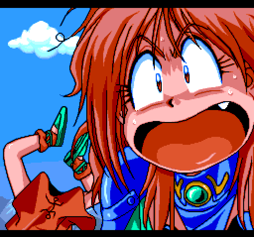 2girls anita_(basted) armor basted blue_hair fang game gems multiple_girls pc_engine pixel_art raiza_(basted) red_hair