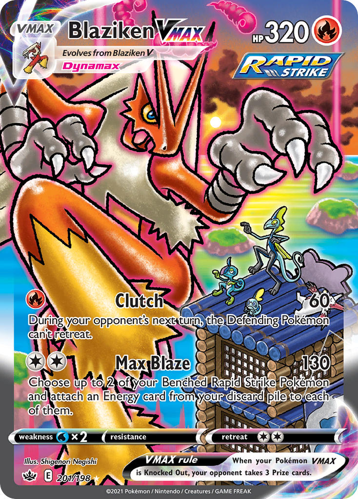 artist_name blaziken blue_eyes building card_(medium) character_name claws cloud colored_sclera company_name copyright_name copyright_notice drizzile dynamax english_text evolutionary_line gen_3_pokemon gen_8_pokemon inteleon island negishi_shigenori nintendo official_art on_roof open_mouth pillar_of_light pokemon pokemon_(creature) pokemon_card pokemon_focus pokemon_tcg red_clouds sky sobble standing standing_on_one_leg sun third-party_source trading_card water yellow_sclera zangoose