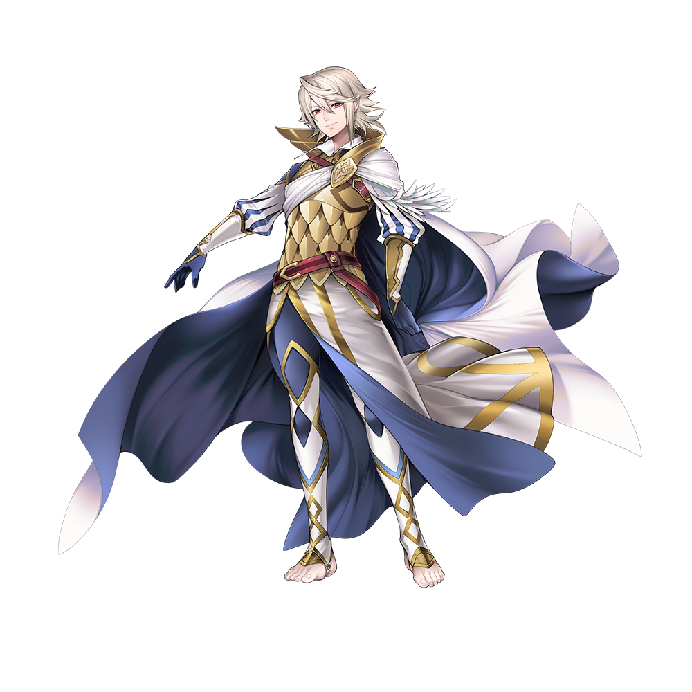 1boy armor blue_gloves corrin_(fire_emblem) corrin_(male)_(fire_emblem) corrin_(male)_(resplendent)_(fire_emblem) fire_emblem fire_emblem_fates fire_emblem_heroes gloves multiple_boys nintendo official_alternate_costume official_art pointy_ears red_eyes scale_armor solo toeless_legwear toyota_saori two-tone_cape