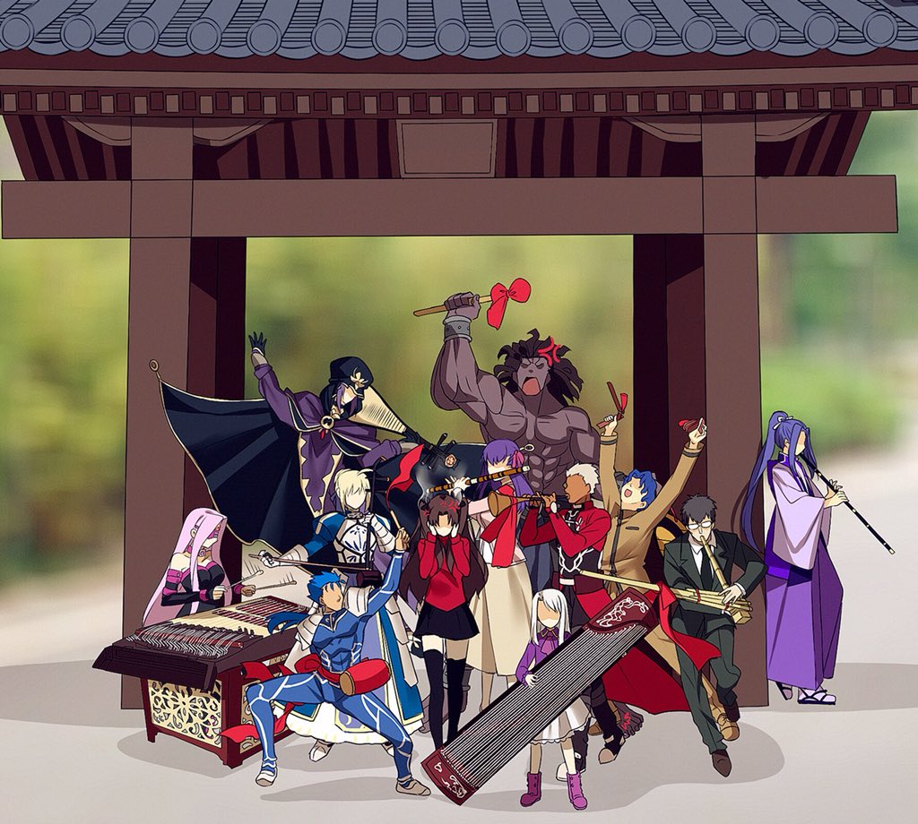 6+boys 6+girls ahoge anger_vein archer_(fate) armor armored_dress artoria_pendragon_(fate) bare_shoulders black_gloves black_hair black_legwear black_neckwear black_skirt blazer blindfold blonde_hair blue_bodysuit blue_hair blurry bodysuit boots bow bracer cape child cloak coat collar commentary_request covering_own_ears cu_chulainn_(fate) cu_chulainn_(fate/stay_night) dark-skinned_male dark_skin depth_of_field detached_sleeves dizi dress drum erhu faceless faceless_male facial_mark fate/stay_night fate_(series) flute forehead_mark formal_clothes gauntlets glasses gloves hair_bow hair_bun hair_ribbon hat heracles_(fate) homurabara_academy_school_uniform hood hooded_cloak instrument jacket japanese_clothes kuzuki_souichirou long_hair long_skirt long_sleeves matou_sakura matou_shinji medea_(caster)_(fate) medea_(fate) medusa_(fate) medusa_(rider)_(fate) meme motion_lines multiple_boys multiple_girls music necktie open_mouth pants parody pauldrons pink_boots pink_hair pipa_(instrument) playing_instrument ponytail purple_hair purple_ribbon red_bow red_coat ribbon saber_(fate) sasaki_kojirou_(fate) school_uniform shirt short_hair shoulder_armor single_hair_bun sitting skirt strapless strapless_dress suit suona tagme temple thighhighs tohsaka_rin transverse_flute trench_coat trumpet trumpet_boy_(meme) twintails two_side_up white_hair white_shirt white_skirt wide_sleeves yaoshi_jun zettai_ryouiki