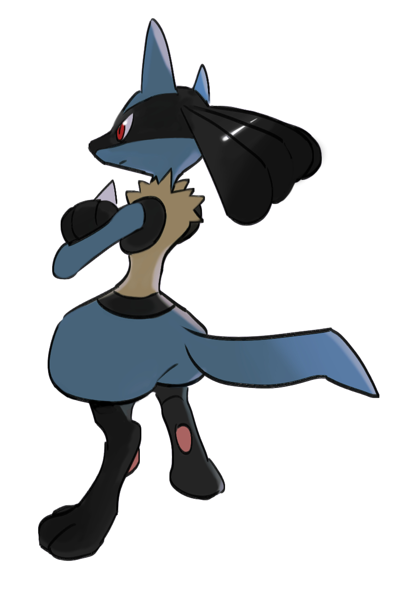 closed_mouth crossed_arms full_body gen_4_pokemon kochi8i lucario nintendo pokemon pokemon_(creature) pokemon_focus red_eyes simple_background solo spikes standing white_background yellow_fur