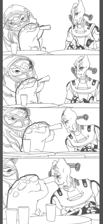 baby eve_(mass_effect) krogan lintufriikki mass_effect_(series) mordin_solus peekaboo salarian telescope tumblr tumblr_username urdnot_bakara