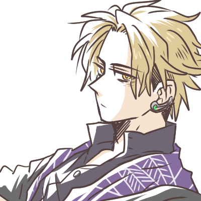 1boy blonde_hair closed_mouth collared_shirt earrings grey_shirt haori horobi_(kamen_rider_01) japanese_clothes jewelry kamen_rider kamen_rider_01_(series) lowres open_collar rokuji_(dondokosyo) shirt short_hair single_earring white_background yellow_eyes
