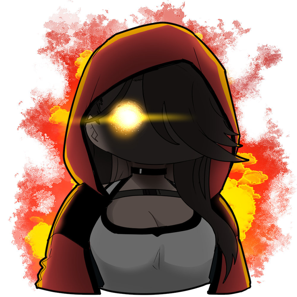 1girl artist_request brown_hair chibi chibi_only chinese_commentary dark-skinned_female dark_skin girls&#039;_frontline girls&#039;_frontline_neural_cloud glowing glowing_eye hair_over_one_eye hood hood_up lens_flare long_hair magnhilda_(neural_cloud) official_art punching second-party_source shaded_face shirt solo white_shirt yellow_eyes
