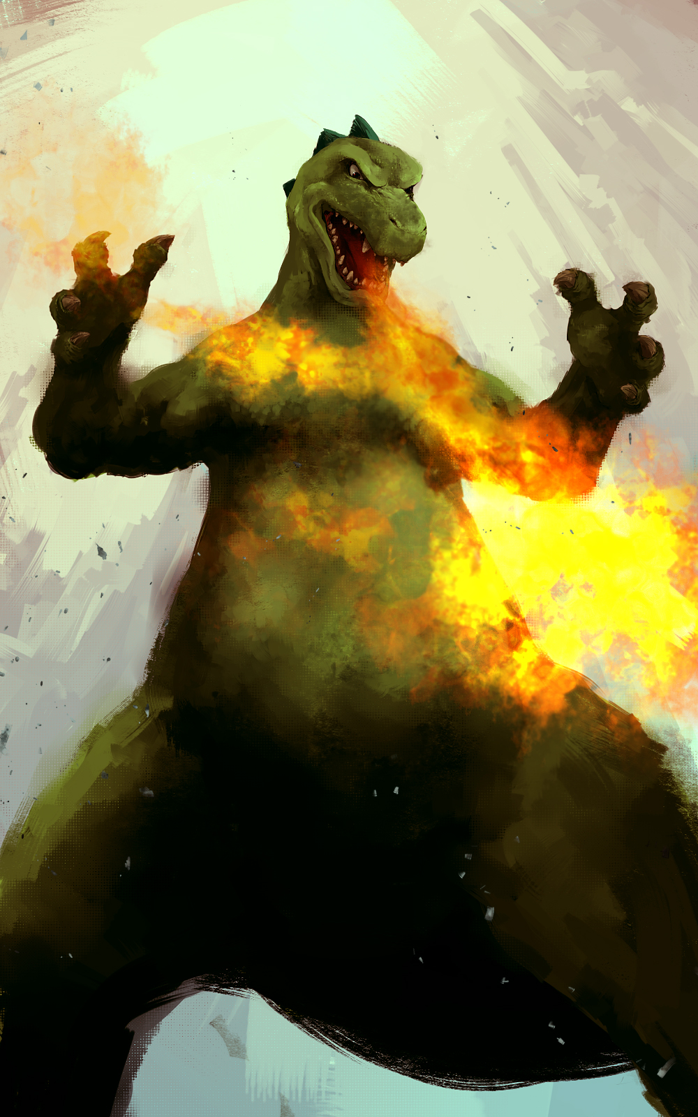 breath_weapon breathing_fire claws fire fuhatsu_eekoodan godzilla godzilla_(hanna-barbera) godzilla_(series) hanna-barbera highres kaiju no_humans sharp_teeth simple_background teeth toho