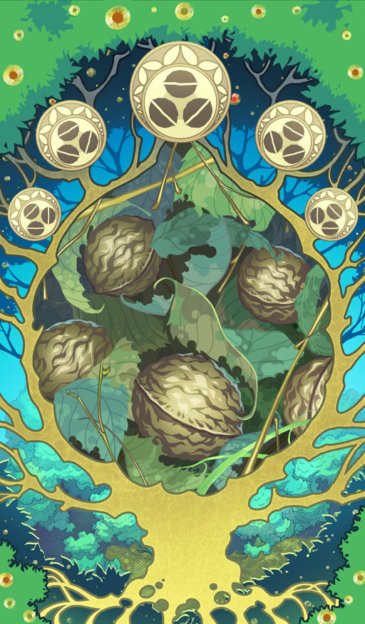 circle commentary fate/grand_order fate_(series) green_theme leaf nature no_humans nut_(food) official_art outline plant_roots seed still_life third-party_source tree yamaneko_(lasengle)