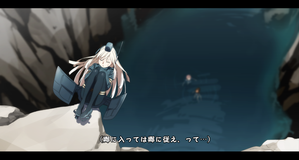 10s 3girls anime_coloring bad_id bad_twitter_id black_legwear blonde_hair blurry closed_eyes commentary_request depth_of_field diving falling freefall garrison_cap hat i-401_(kancolle) i-58_(kancolle) kantai_collection kinosuke_(sositeimanoga) letterboxed long_hair military military_uniform multiple_girls pantyhose translation_request u-511_(kancolle) water