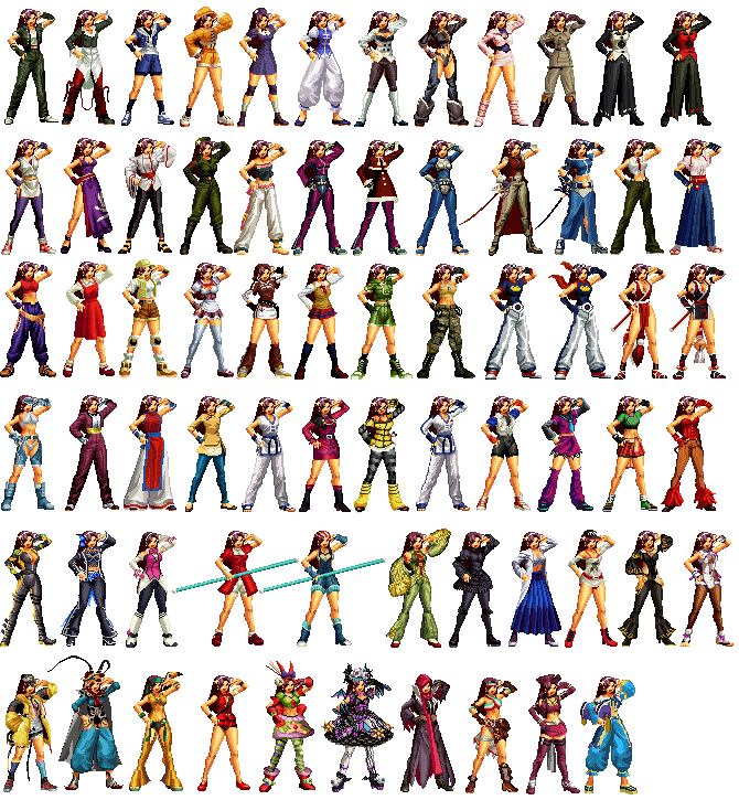 angel_(kof) angel_(kof)_(cosplay) asamiya_athena b._jenet b._jenet_(cosplay) bermudez560 blue_mary blue_mary_(cosplay) cosplay cosplay_request idol kagura_chizuru kagura_chizuru_(cosplay) kusanagi_kyou kusanagi_kyou_(cosplay) maximum_impact_ii pixel_art psycho_soldier purple_eyes purple_hair school_uniform shiranui_mai shiranui_mai_(cosplay) snk the_king_of_fighters the_king_of_fighters_xv yagami_iori yagami_iori_(cosplay) yuri_sakazaki yuri_sakazaki_(cosplay)