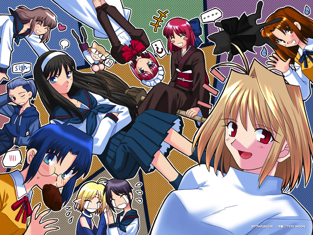 00s 6+girls ^^^ arcueid_brunestud blonde_hair blush blush_stickers cat ciel_(tsukihime) crossed_arms food_in_mouth hisui_(tsukihime) kohaku_(tsukihime) len_(tsukihime) misawa_hanei multiple_girls nanako nanako_(tsukihime) neco-arc pointy_ears school_uniform seo_akira siblings sisters smile spoken_blush takeuchi_takashi tears tohno_akiha tsukihime tsukihime_souka twins type-moon yumizuka_satsuki