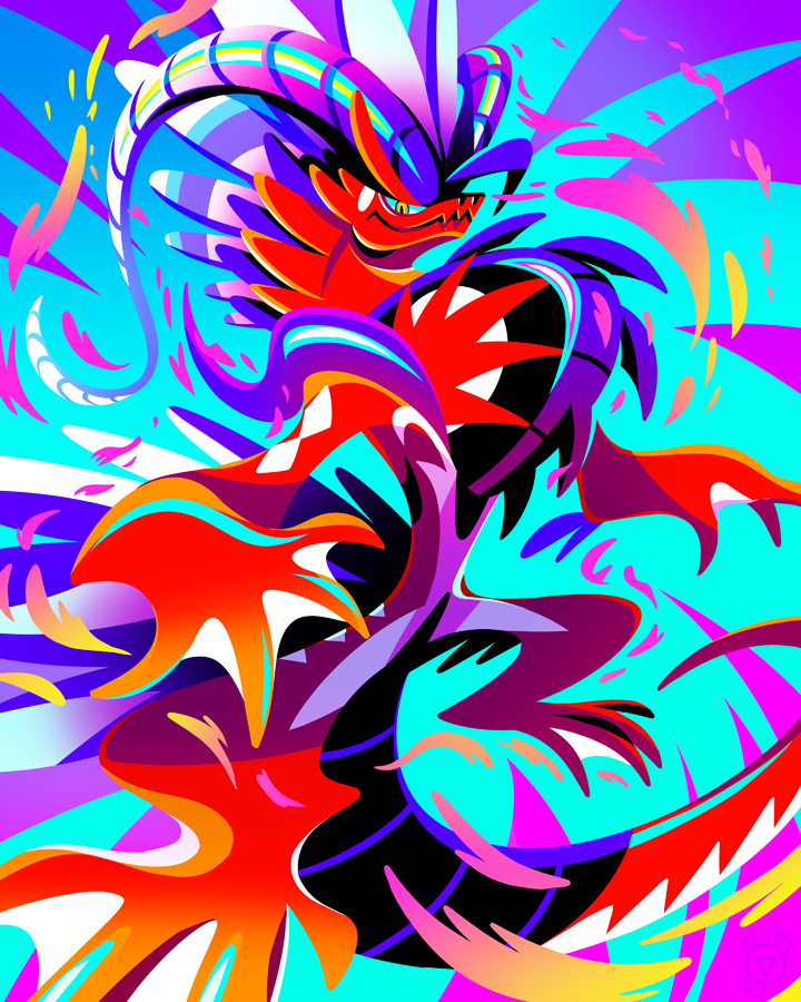 animal_focus blue_background closed_mouth koraidon looking_at_viewer nintendo no_humans pokemon pokemon_(creature) simple_background solo versiris yellow_eyes