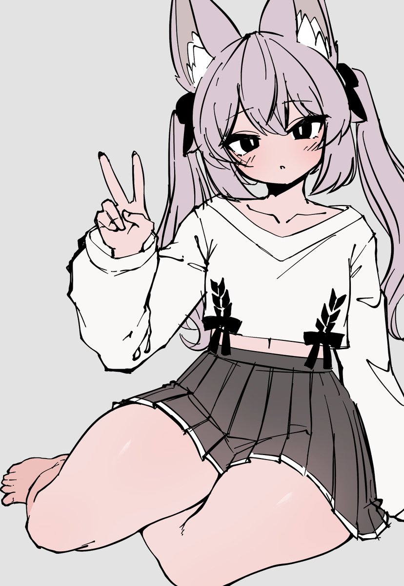 1girl animal_ear_fluff animal_ears blush cat_ears cat_girl collarbone crop_top frills highres long_hair navel pink_hair skirt thick_thighs thighs twintails v