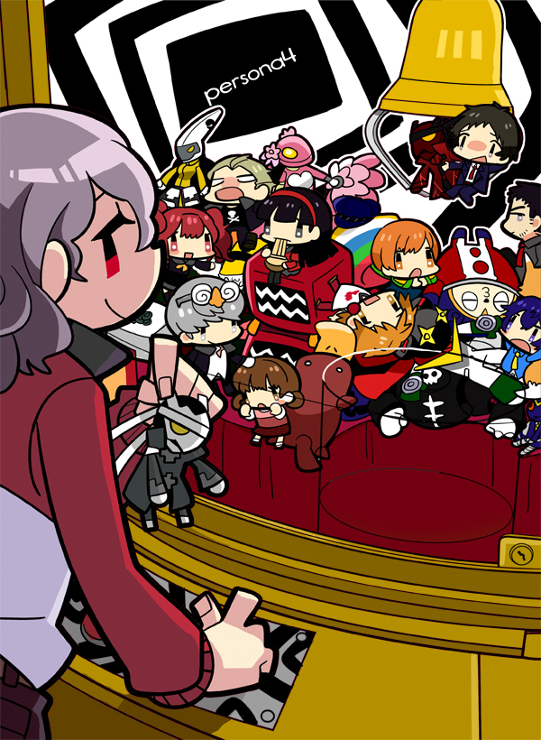 5boys 6+girls adachi_tooru amagi_yukiko atlus bad_id bad_pixiv_id chibi crane_game doujima_nanako doujima_ryoutarou everyone glasses groucho_glasses hanamura_yousuke izanagi_(persona_4) izanami_(persona) jiraiya_(persona_4) kida_yuu konohana_sakuya_(persona) kujikawa_rise kuma_(persona_4) magatsu_izanagi multiple_boys multiple_girls narukami_yu persona persona_4 platypus satonaka_chie shirogane_naoto spoilers sukuna_hikona take-mikazuchi tatsumi_kanji tomoe_(persona_4)