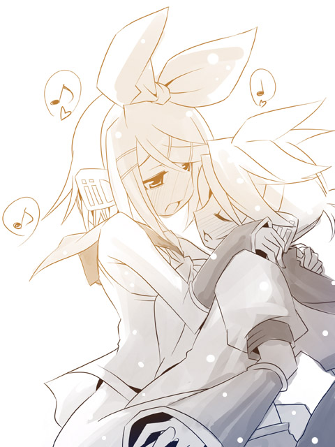 1boy 1girl blush bottomless brother_and_sister closed_eyes girl_on_top hair_ornament hair_ribbon hairclip headset heart hermmy hetero incest kagamine_len kagamine_rin monochrome musical_note open_mouth out-of-frame_censoring quaver ribbon school_uniform serafuku sex short_hair siblings straddling twincest twins upright_straddle vocaloid