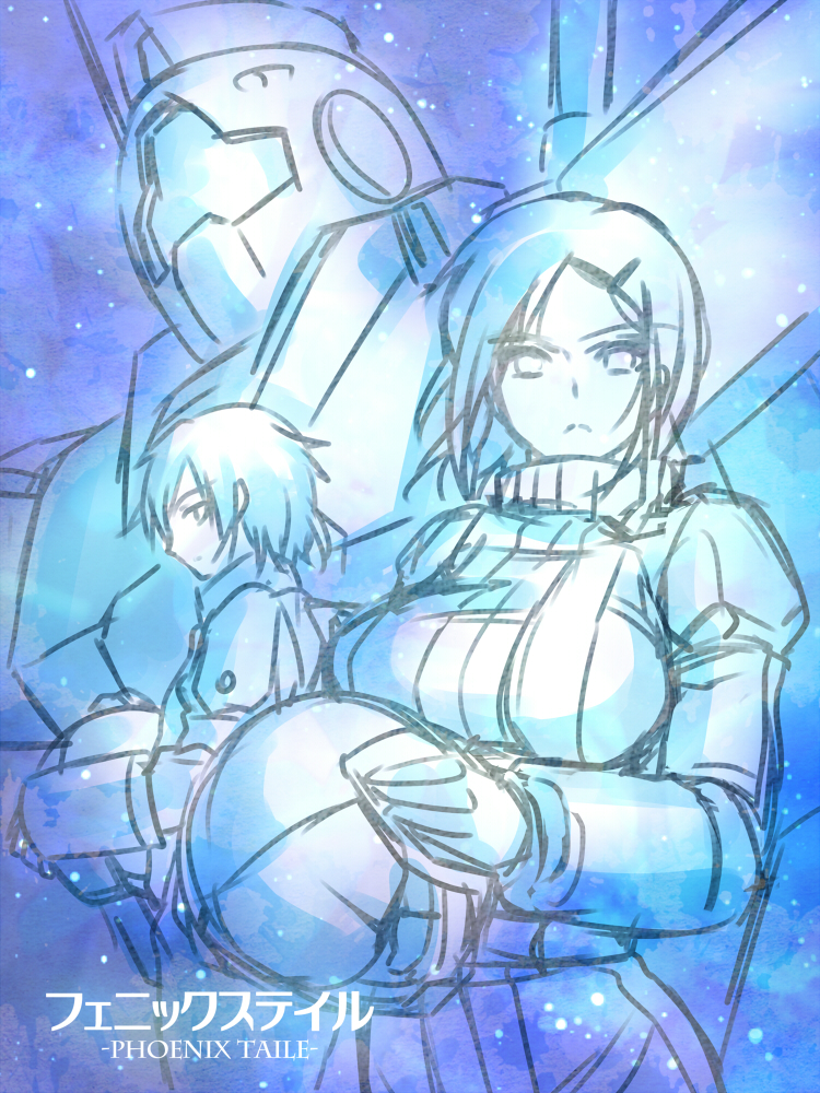 2girls atsushi/hao gm_ii gundam unworn_headwear helmet unworn_helmet mecha multiple_girls pilot_suit robot zeta_gundam