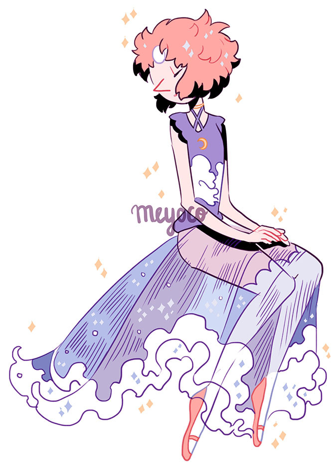 1girl flats forehead_jewel gem long_skirt meyoco pearl_(gemstone) pearl_(steven_universe) pink_hair see-through_clothes see-through_skirt short_hair skinny skirt solo steven_universe
