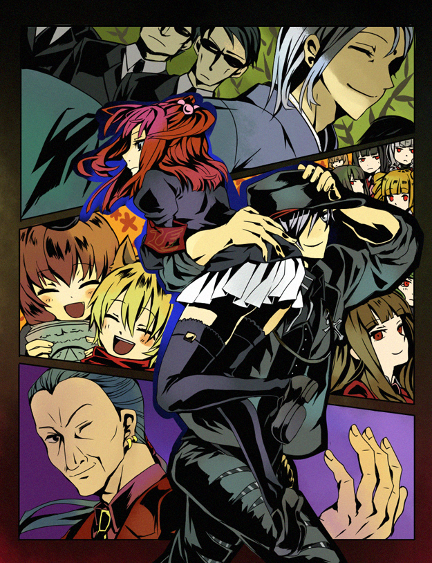 00s 07th_expansion 6+boys 6+girls alliance_of_the_golden_witch amakusa_juuza animal_ears armband asmodeus_(umineko) bad_id bad_pixiv_id beelzebub_(umineko) belphegor_(umineko) black_hair black_thighhighs blonde_hair blunt_bangs blush bob_cut brown_hair closed_eyes drill_hair earrings fang formal_clothes green_hair hair_bobbles hair_ornament hat hime_cut jacket jewelry leviathan_(umineko) long_hair lucifer_(umineko) mammon_(umineko) maria_(umineko) miniskirt multiple_boys multiple_girls nanamura necktie no_naku_koro_ni_(series) okonogi_tetsurou one_eye_closed open_mouth orange_hair pleated_skirt ponytail red_eyes red_hair sakutarou_(umineko) satan_(umineko) scarf short_hair silver_hair skirt smile spoilers stakes_of_purgatory standing suit sumadera_kasumi sunglasses thighhighs twintails umineko_no_naku_koro_ni ushiromiya_ange ushiromiya_maria walking wink zettai_ryouiki