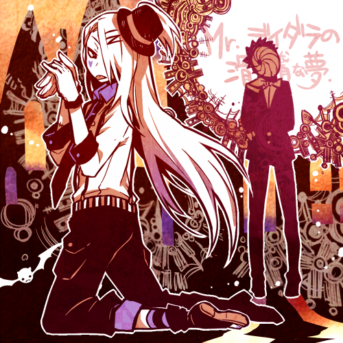 2boys belt black_jacket black_necktie black_pants bow bowtie deidara_(naruto) formal_clothes full_body jacket long_hair long_sleeves looking_at_viewer lowres male_focus mask multiple_boys naruto_(series) naruto_shippuuden necktie pants shirt spiked_hair standing suspenders tobi_(naruto) uchiha_obito white_shirt yosakuh