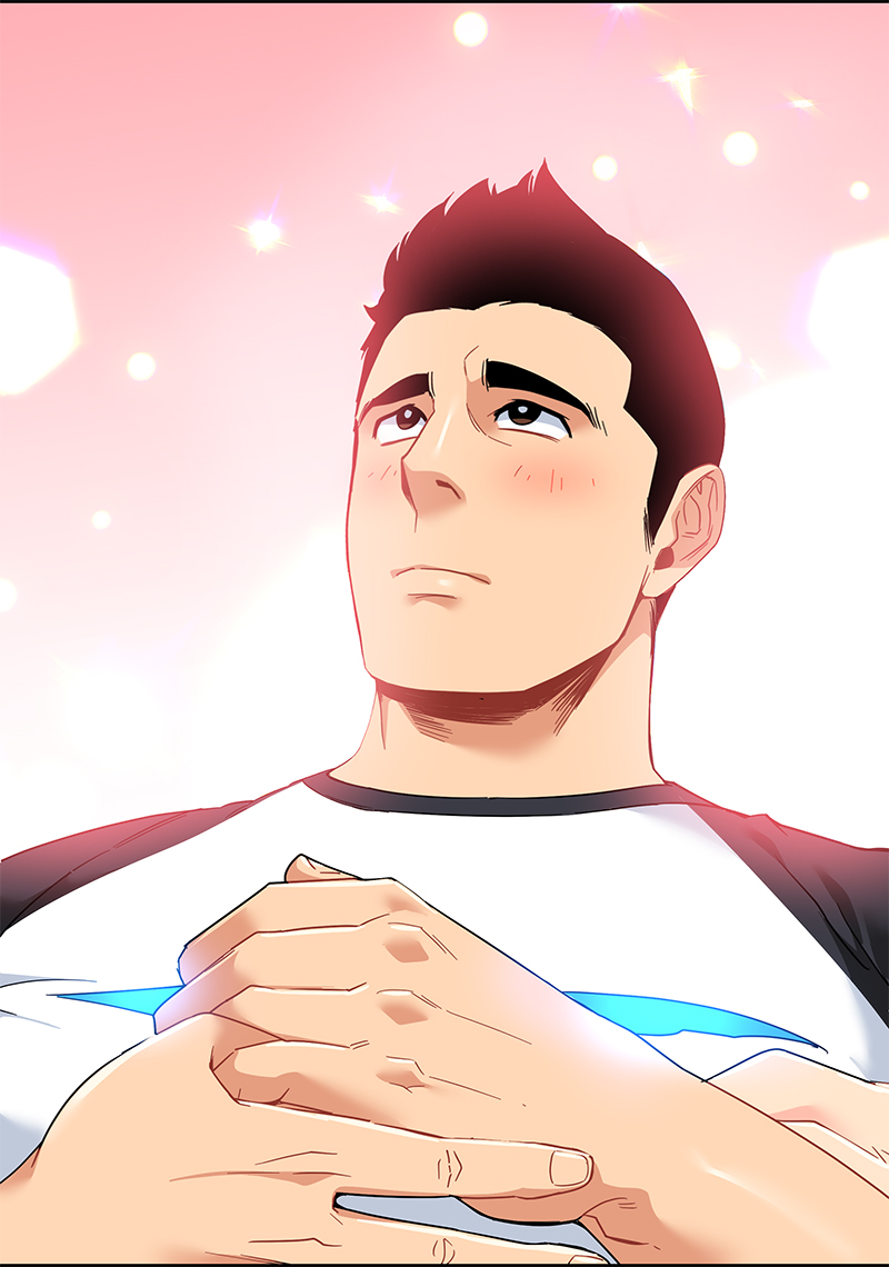 1boy black_hair blush brown_hair close-up frown holding liebling looking_up male_focus mature_male scar scar_on_chest shirt solo spiked_hair t-shirt taehoon_park thick_eyebrows upper_body user_cesh5454