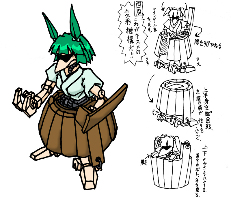baund_doc comic female_focus green_hair gundam kisume mecha mechanization no_humans robot touhou zeta_gundam