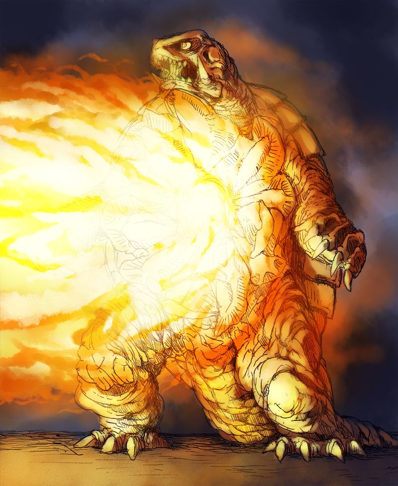 chest_beam daiei_film elemental_(creature) energy energy_beam fire fire_elemental gamera gamera_(series) gamera_2:_attack_of_legion giant giant_monster glowing kaiju mana_(mythology) mana_beam mana_cannon monster no_humans plasma plasma_beam semania9ja shell tail turtle turtle_shell tusks ultimate_plasma