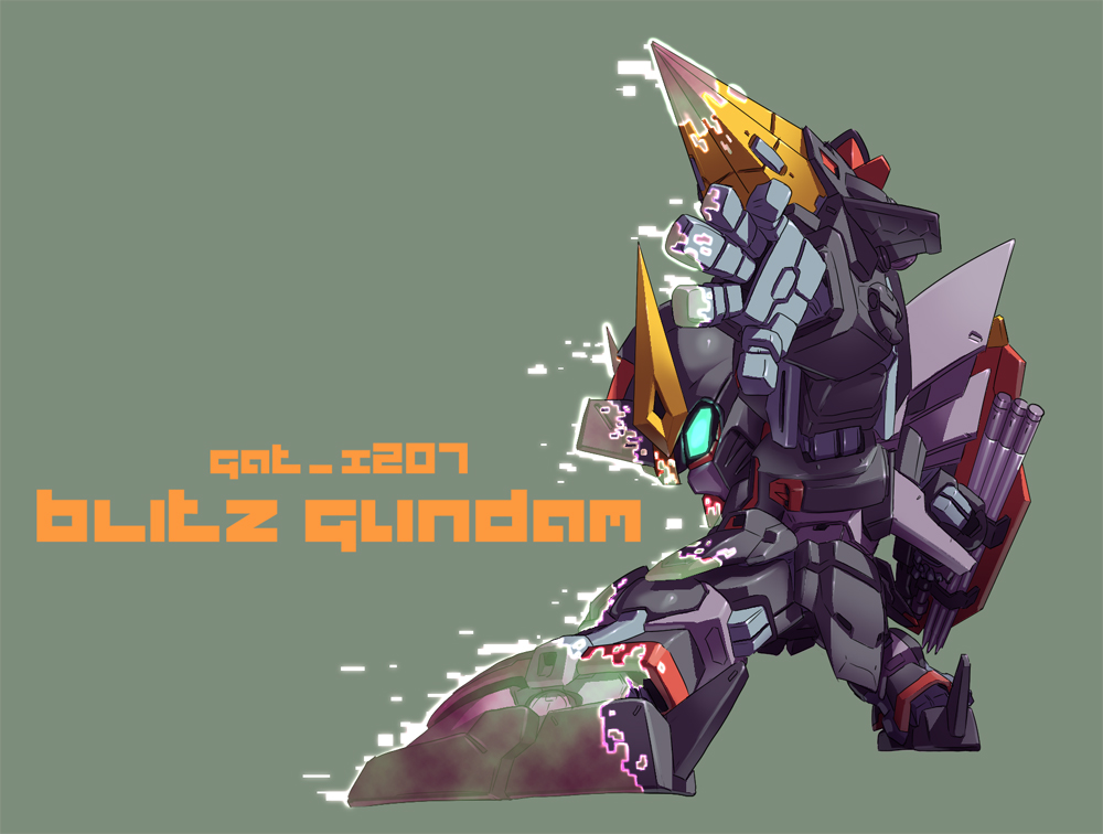 00s blitz_gundam chibi gundam gundam_seed mecha no_humans outstretched_arm profile robot simple_background solo text_focus yabe_makoto