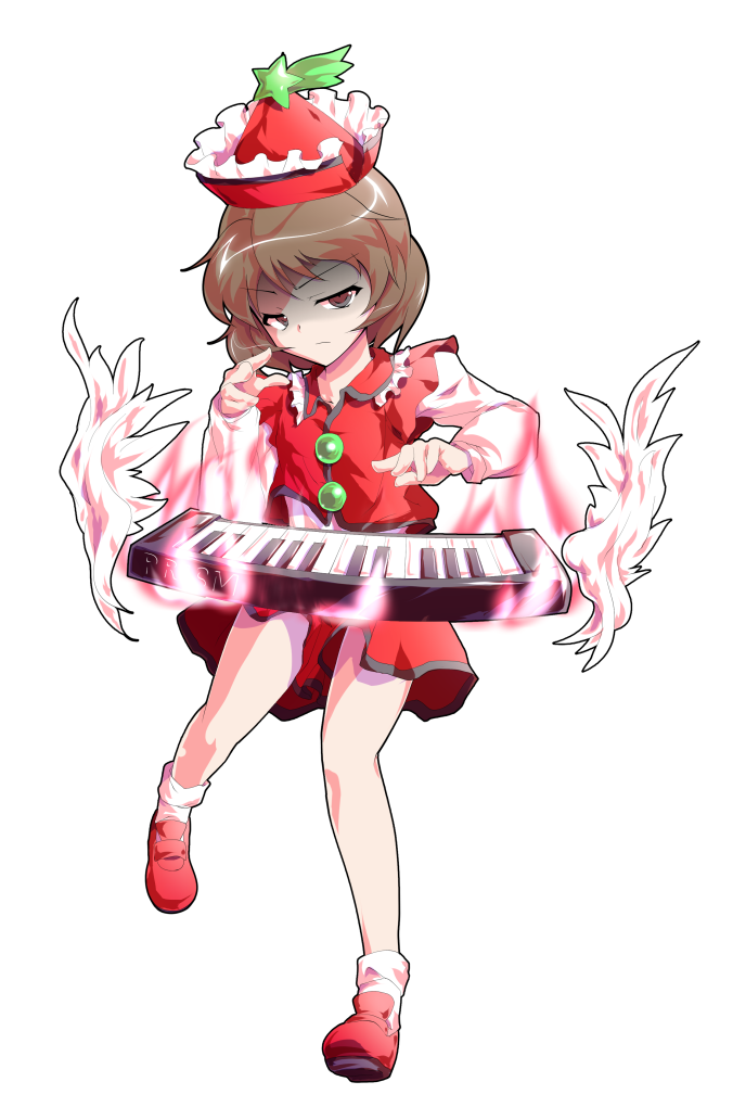 angel_wings angry bobby_socks brown_eyes brown_hair closed_mouth collar collared_vest commentary_request dairi detached_wings fire frilled_collar frills full_body half-closed_eyes hat instrument keyboard_(instrument) large_variant_set long_sleeves looking_at_viewer lyrica_prismriver mary_janes medium_hair music playing_instrument red_hat red_shoes red_shorts red_vest shaded_face shirt shoes shorts simple_background socks standing standing_on_one_leg star_(symbol) straight-on tachi-e touhou transparent_background v-shaped_eyebrows variant_set vest white_shirt white_socks white_wings wings wispy_bangs