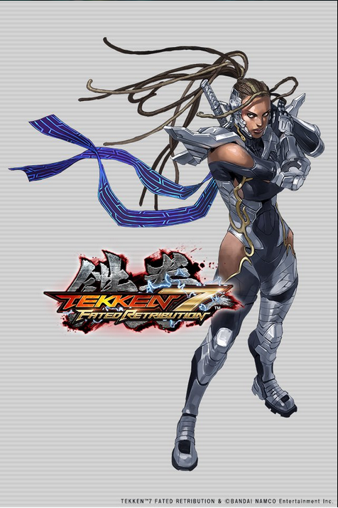 1girl bodysuit copyright_name dark-skinned_female dark_skin dreadlocks female_focus full_body gloves hip_vent junny long_hair master_raven namco ninja official_art scarf solo tekken tekken_7 very_dark_skin