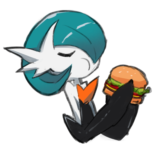 alternate_color black_dress black_gloves blue_hair bob_cut burger closed_eyes dmt_(auburn) dress eating elbow_gloves food food_in_mouth gardevoir gen_3_pokemon gloves holding holding_burger holding_food mega_gardevoir mega_pokemon nintendo pokemon pokemon_(creature) shiny_pokemon simple_background strapless strapless_dress white_background