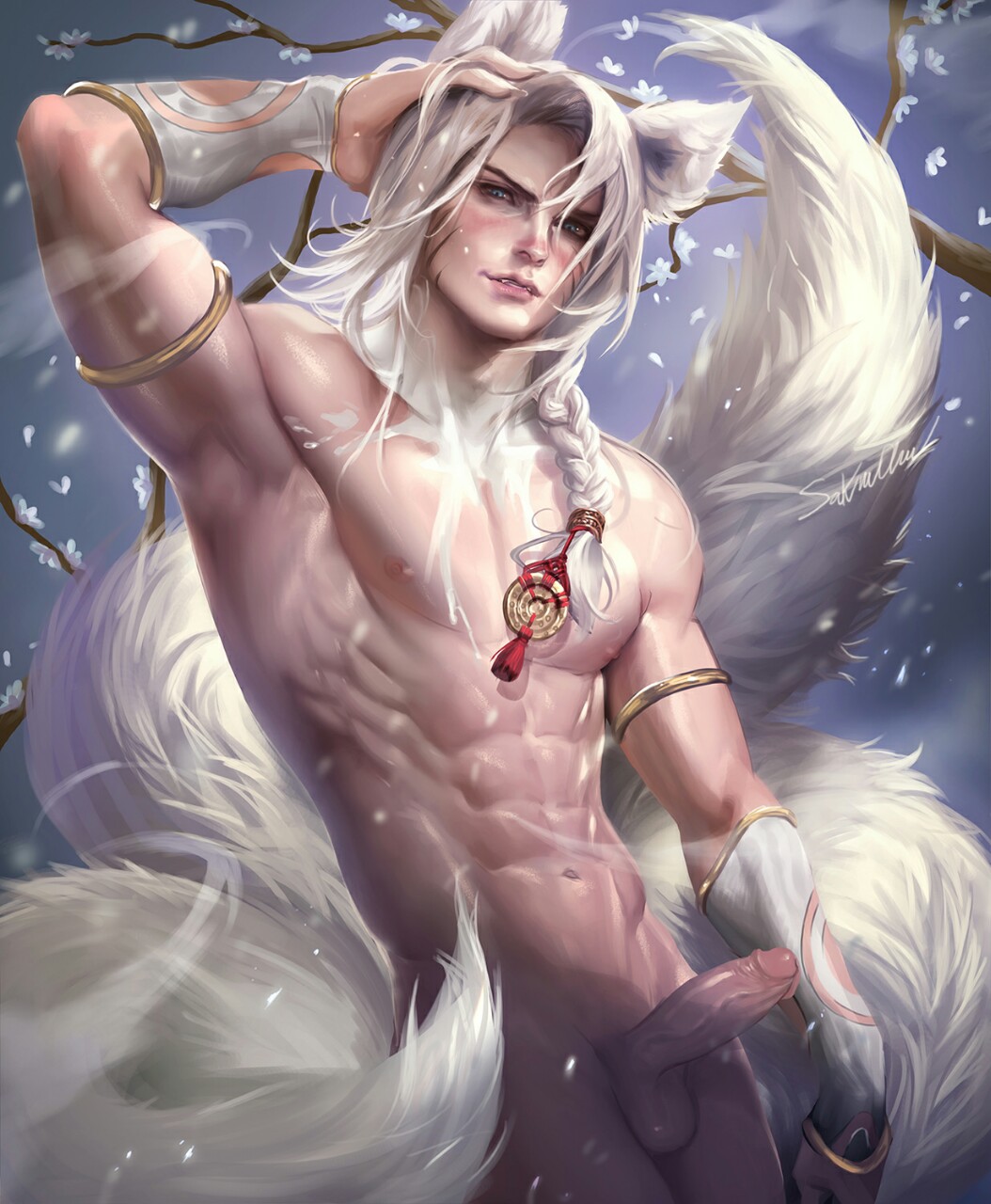 sakimichan penis sakimichan, highres, tagme, 1boy, abs, animal ears, erection, male focus,  muscular, nude, outdoors, pectorals, penis, smile, solo, tail, testicles,  uncensored - Image View - | Gelbooru - Anime Art & Hentai Gallery - Free to  Explore