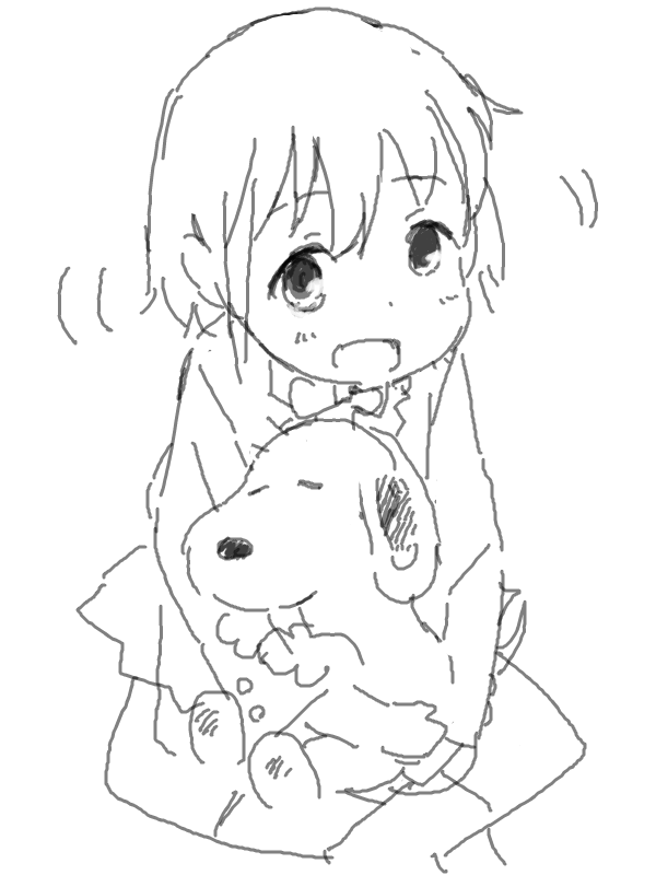 1girl e_eel kill_me_baby looking_at_viewer monochrome oribe_yasuna snoopy