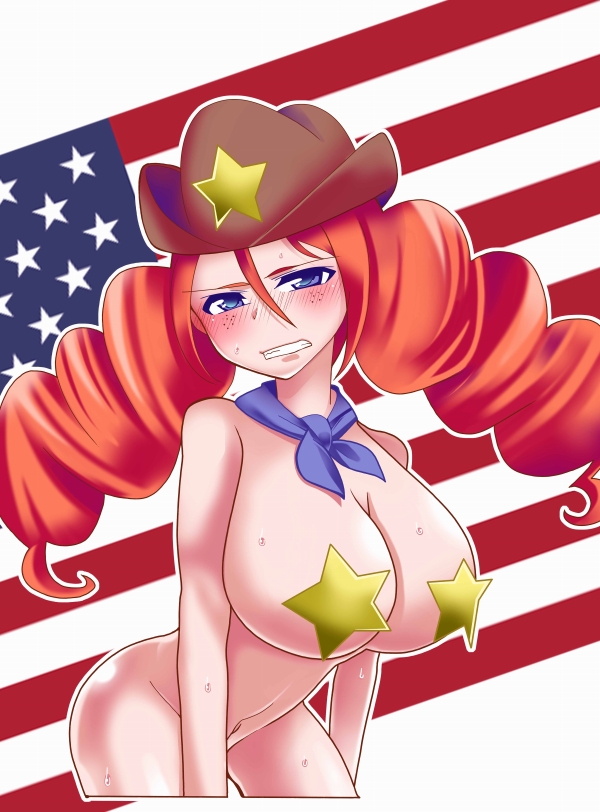 10s blue_eyes blush bomber_girls_precure breasts censored cowboy_hat freckles happinesscharge_precure! hat nude ogi_(torikari) precure red_hair red_haired_cure_(bomber_girls_precure)_(happinesscharge_precure!) torikari