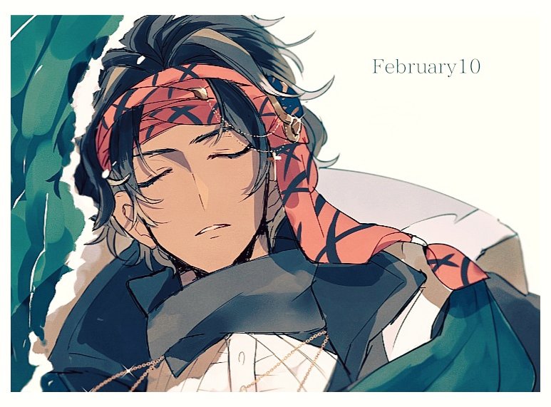 1boy bandana bartholomew_roberts_(fate) black_hair closed_eyes collared_shirt cropped_shoulders dark-skinned_male dark_skin fate/grand_order fate_(series) high_collar historical_event hokakuri jewelry lying male_focus necklace ocean on_back parted_lips shirt solo