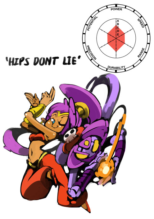 1girl bittenhard character_request dark-skinned_female dark_skin english_text female_focus harem_pants jojo_no_kimyou_na_bouken one_eye_closed pants parody ponytail purple_hair shantae shantae_(series) solo stand_(jojo) tagme text_focus wink