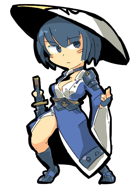 1girl arc_system_works black_hair breasts chibi hard_corps:_uprising konami large_breasts sayuri_(hard_corps)
