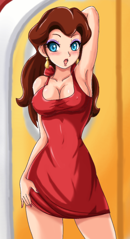 blue_eyes brown_hair dress pauline_(mario) red_dress sigurd_hosenfeld