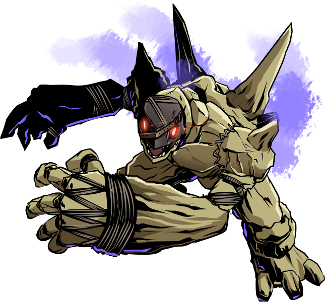 digimon digimon_(creature) glowing glowing_eyes golem golemon red_eyes rock solo