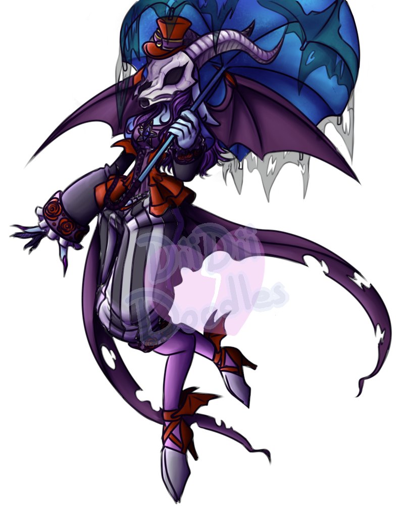 1girl digimon horns mephismon mephismon_x-antibody skull solo umbrella wings