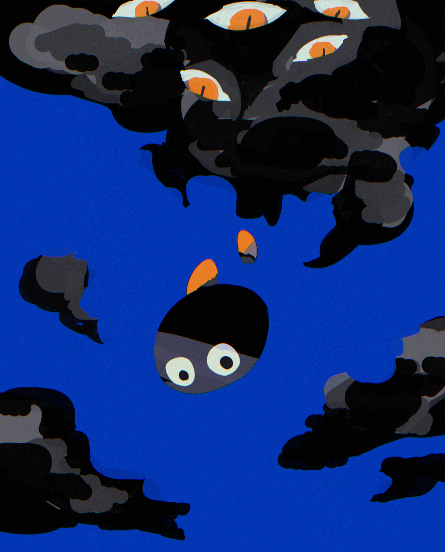 bad_id bad_pixiv_id blue_background cloud dark_matter_(kirby) gooey_(kirby) kirby&#039;s_dream_land_3 kirby_(series) monster nintendo one-eyed orange_eyes slit_pupils soumenhiyamugi