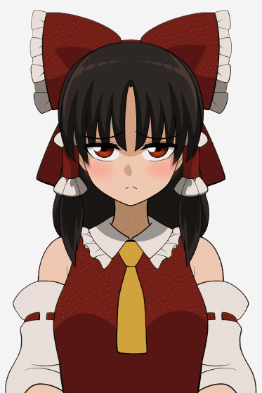 1girl animated animated_gif black_hair blush bouncing_breasts breasts closed_mouth clothes_lift hair_tubes hakurei_reimu japanese_clothes large_breasts lifting_own_clothes long_hair looking_at_viewer miko nipples no_bra red_eyes shiguma_(signalmass) shirt_lift solo source_request touhou