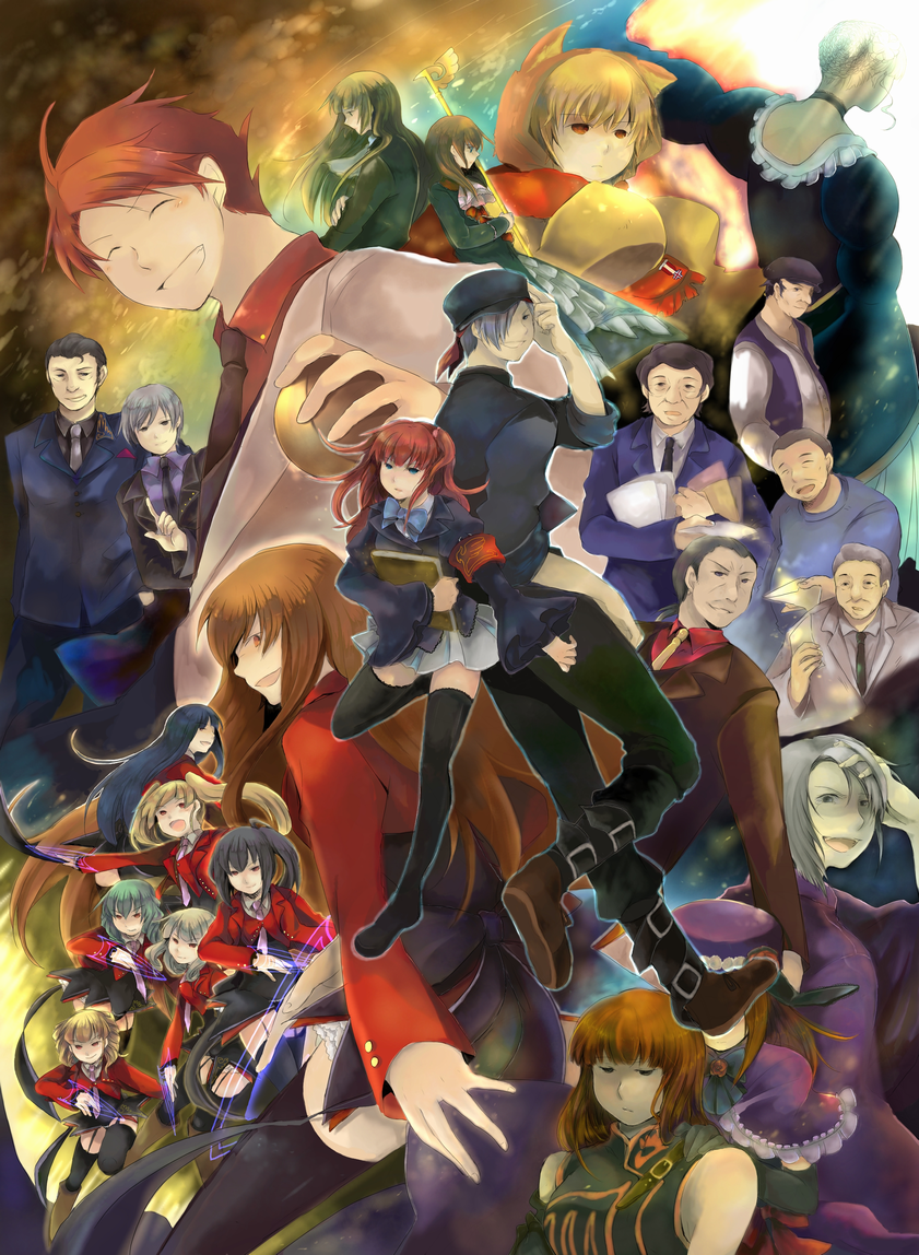 07th_expansion amakusa_juuza asmodeus_(umineko) beatrice_(umineko) beelzebub_(umineko) belphegor_(umineko) blonde_hair blue_eyes book bow brown_hair dress eva_beatrice everyone formal_clothes happy hat leviathan_(umineko) long_hair lucifer_(umineko) mammon_(umineko) necktie no_naku_koro_ni_(series) okonogi_tetsurou oversized_clothes red_hair sakutarou_(umineko) satan_(umineko) siblings silver_hair sisters smile stakes_of_purgatory suit sumadera_kasumi thighhighs umineko_no_naku_koro_ni ushiromiya_ange ushiromiya_battler ushiromiya_eva ushiromiya_kyrie ushiromiya_maria ushiromiya_rosa ushiromiya_rudolf