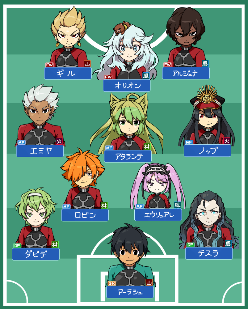 10s 4girls 6+boys arash_(fate) archer_(fate) archer_(fate)_(cosplay) arjuna_(fate) artemis_(fate) atalanta_(fate) cosplay dark-skinned_male dark_skin david_(fate) david_(fate/apocrypha) euryale_(fate) fate/apocrypha fate/extra fate/grand_order fate/hollow_ataraxia fate/prototype fate/prototype:_fragments_of_blue_and_silver fate/stay_night fate/zero fate_(series) gilgamesh_(fate) hair_slicked_back inazuma_eleven_(series) koha-ace multiple_boys multiple_girls nikola_tesla_(fate) oda_nobunaga_(fate) oda_nobunaga_(koha-ace) orion_(bear)_(fate) parody robin_hood_(fate) sa_nu saanu soccer_field soccer_uniform sportswear style_parody