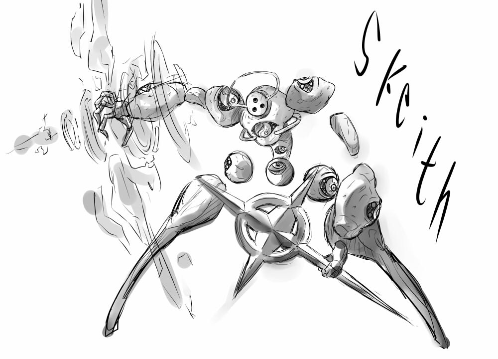 .hack// bad_id bad_pixiv_id bandai character_name cyber_connect_2 greyscale kikiriri monochrome no_humans skeith skeith_(.hack//) yin_yang
