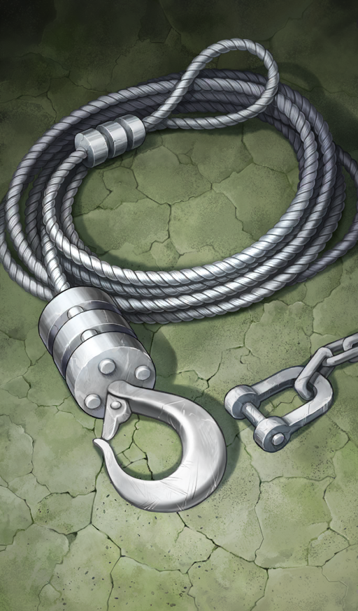 commentary crack cracked_floor fate/grand_order fate_(series) green_background hook no_humans object_focus official_art rope sasaki_midori still_life third-party_source
