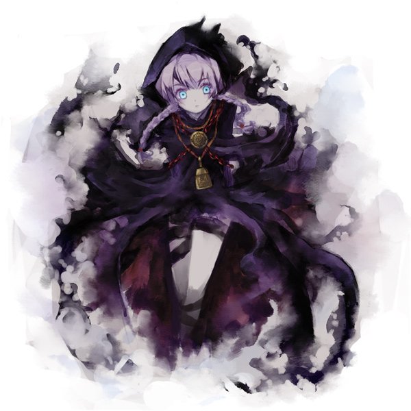 1girl atlus bad_id bad_pixiv_id blue_eyes braid cape curse_maker curse_maker_2 etrian_odyssey female_focus hood icc purple_hair ribbon solo