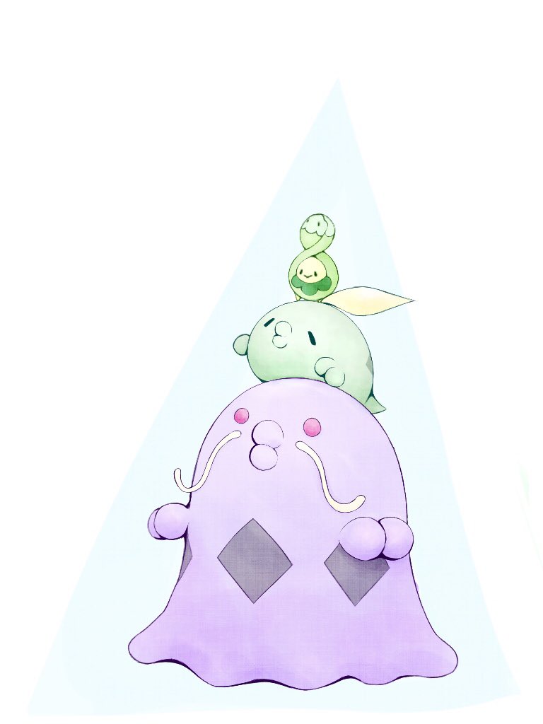 budew colored_skin commentary_request fireblast gen_3_pokemon gen_4_pokemon green_skin gulpin nintendo no_humans pokemon pokemon_(creature) puckered_lips purple_skin red_eyes simple_background solid_oval_eyes swalot white_background
